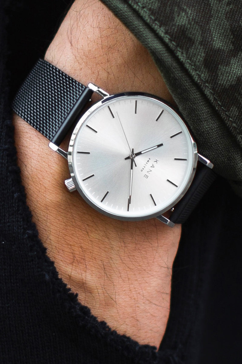 Minimalist Mens Watches by KANE® - Silver Steel Classic Black™ – KANE  Watches