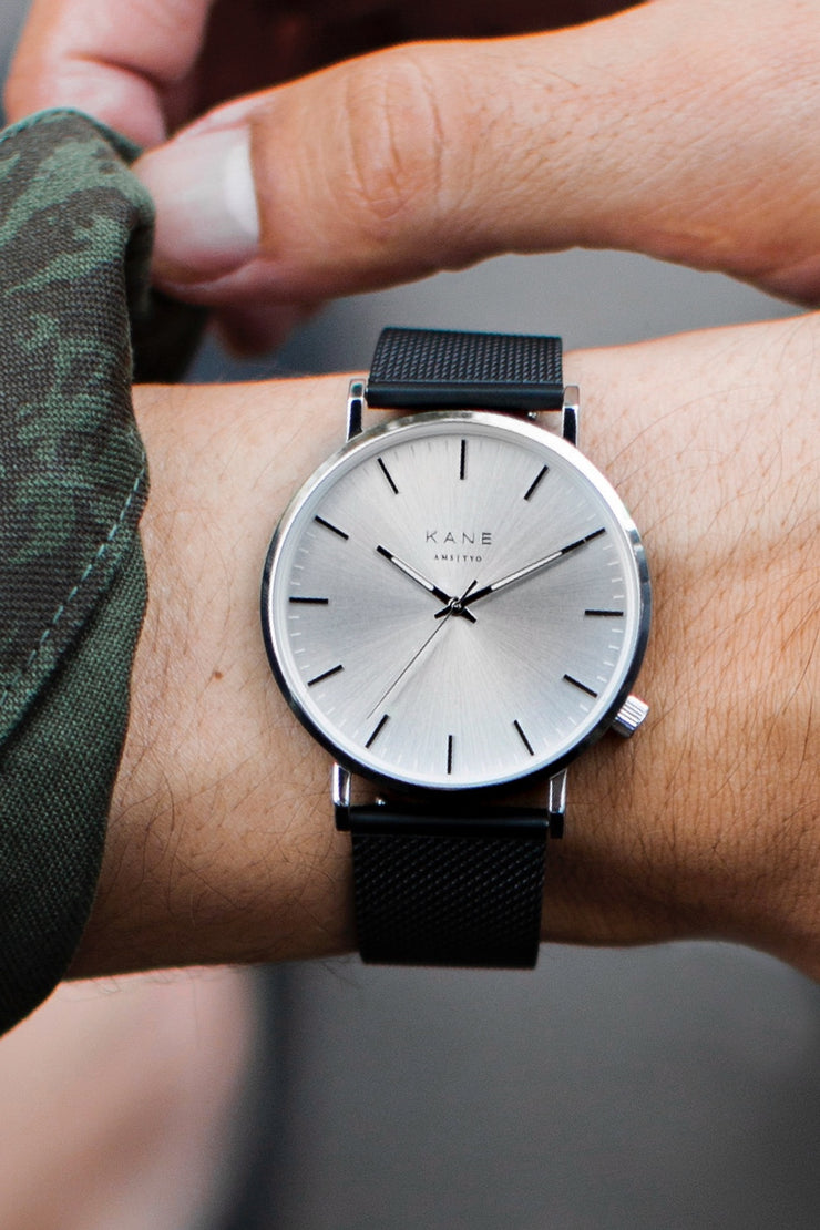 Minimalist Mens Watches by KANE® - Silver Steel Classic Black™ – KANE  Watches