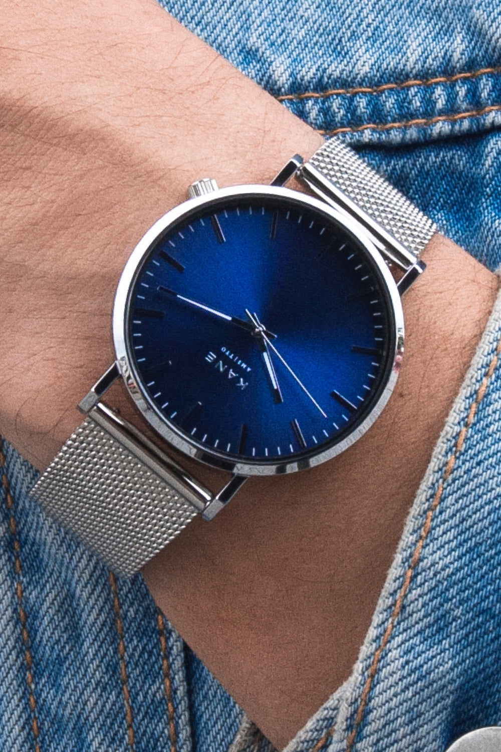 Minimalist Mens Watches By KANE Blue Arctic Silver Mesh KANE Watches